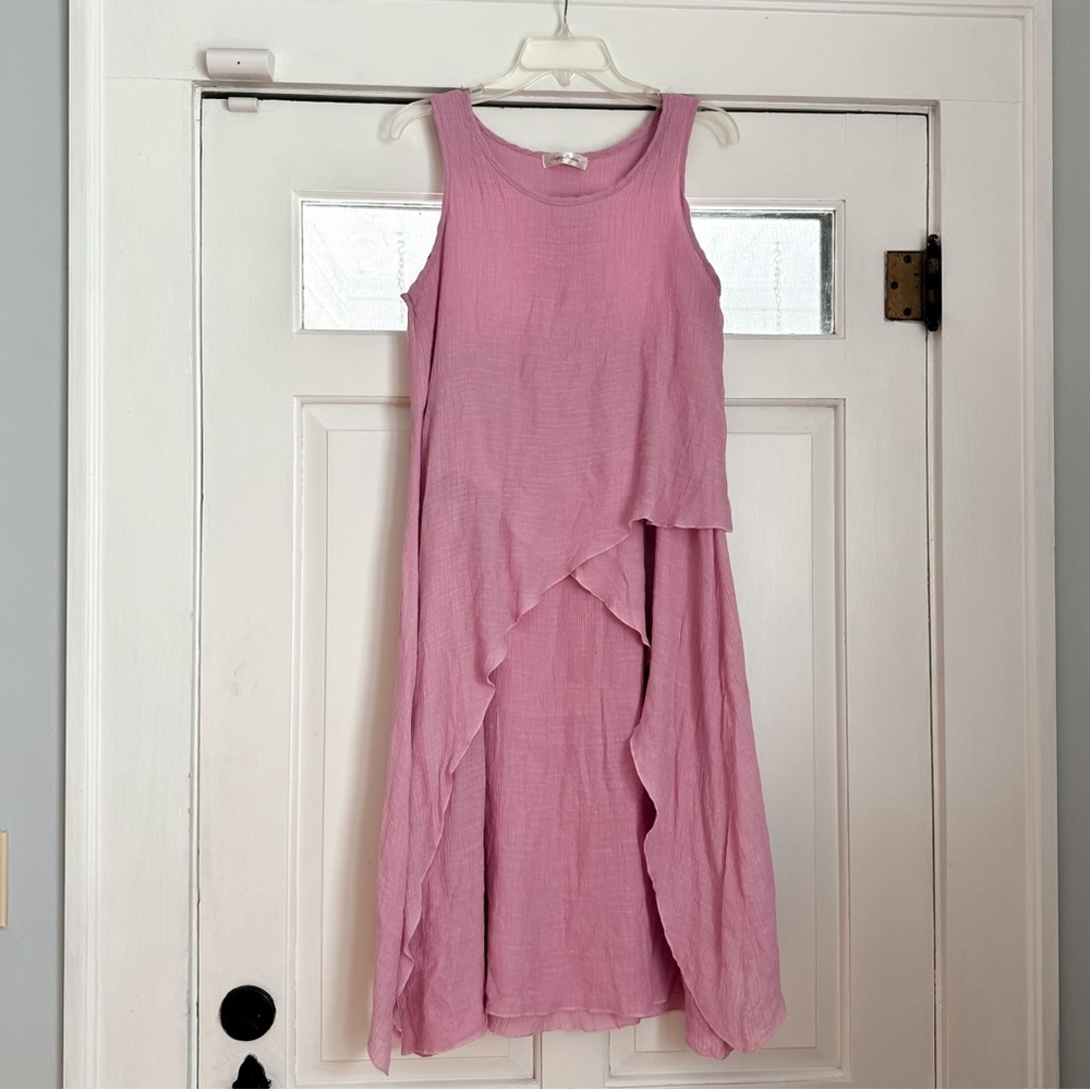 Purple Pink Petal Asymmetrical Midi Gauze Simply Couture Dress